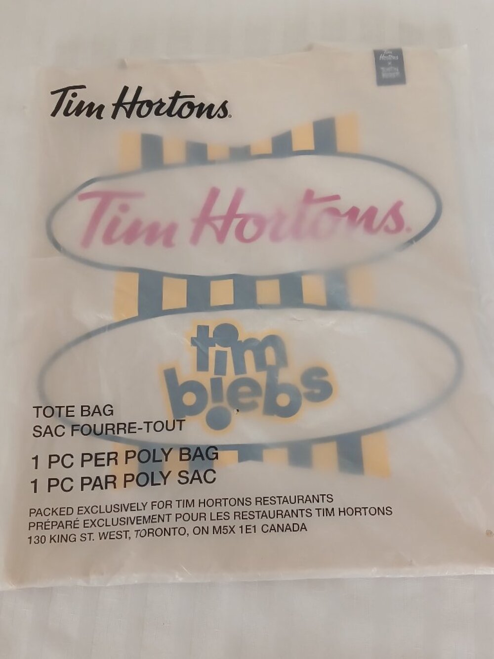 Tim Hortons X Justin Bieber Tim Biebs Cotton Tote Bag 13.5" X 16" NEW